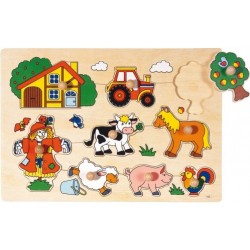 goki Steckpuzzle "Bauernhof VI" 57995 Holzspielzeug Steckpuzzle 9 Teile 