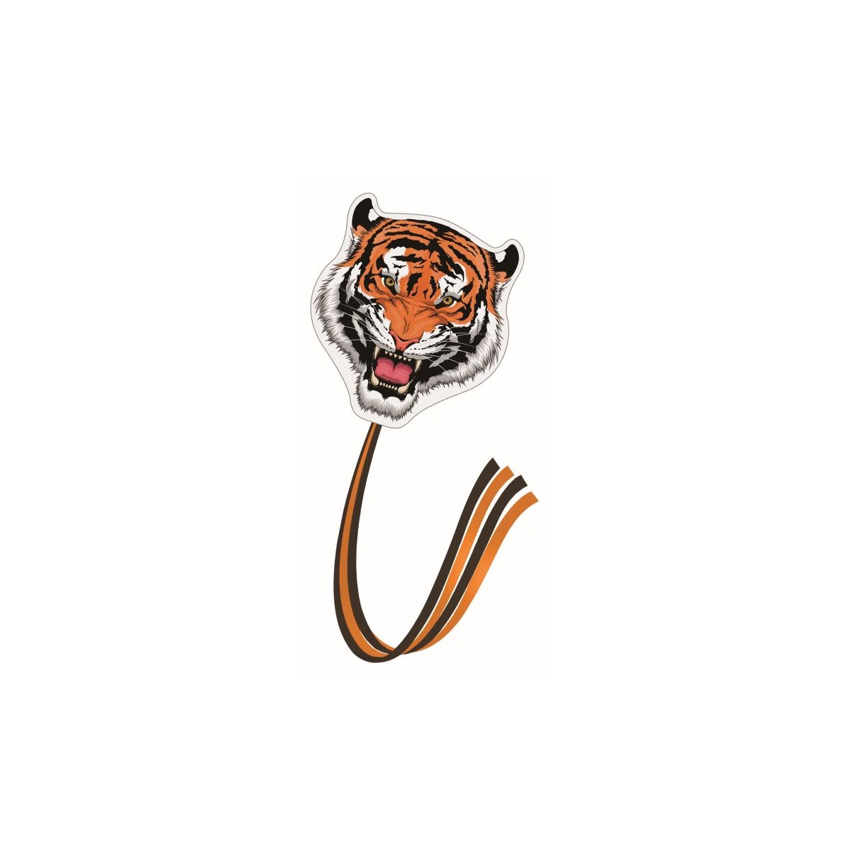 Tigerkopf-Drachen mit orange-schwarzen Bandschleifen vor weißem Hintergrund.