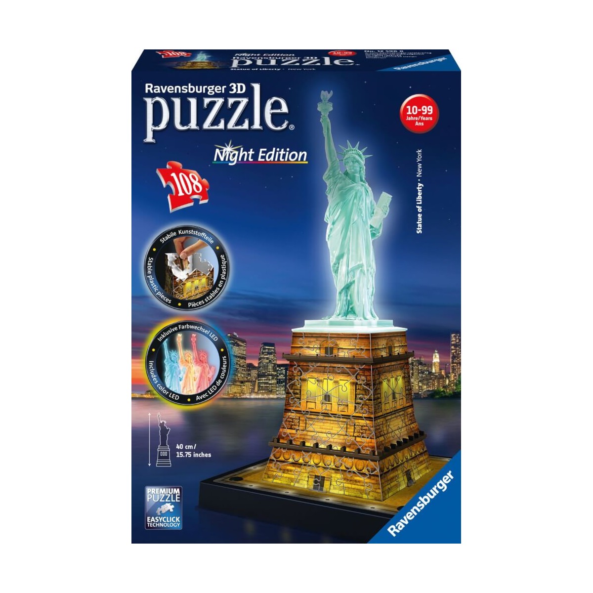 Ravensburger 12596 Puzzle 3D Freiheitsstatue Night Edition 108 Teile