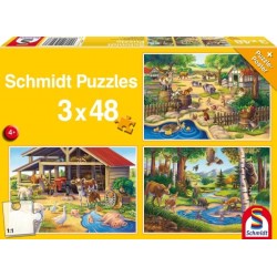 Schmidt Spiele Kinderpuzzle Alle meine Lieblingstiere, 3x48 Teile