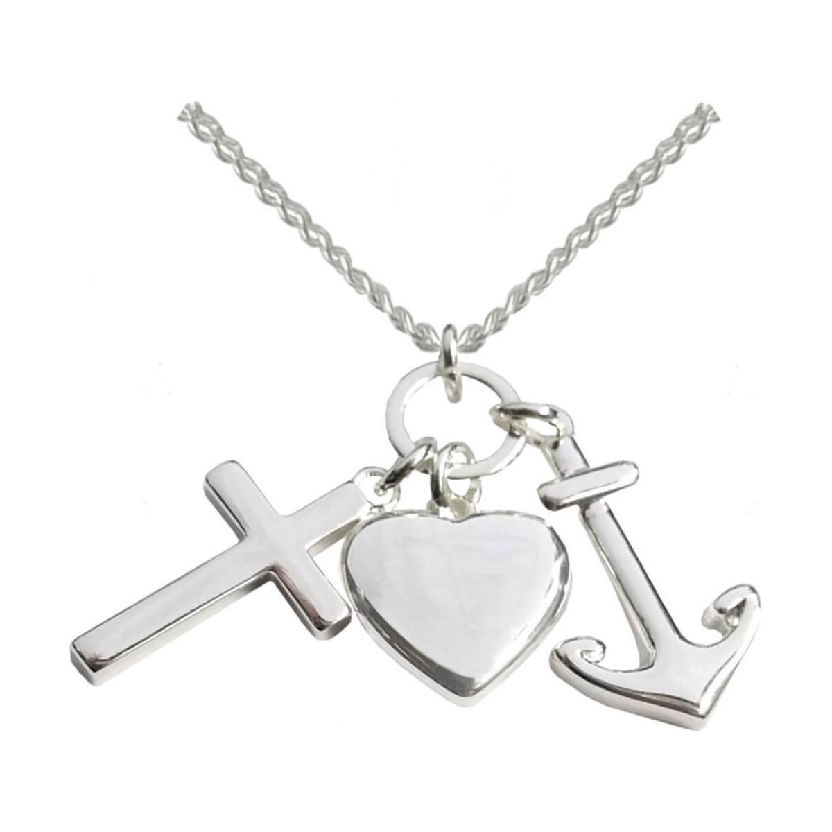 Halskette mit Kreuz , Herz  und Ankeranhänger (versilbert)