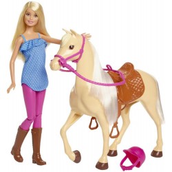 Mattel   Barbie Pferd mit Puppe blond, Anziehpuppe, Modepuppe, Pferde Spielzeug