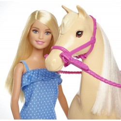 Mattel   Barbie Pferd mit Puppe blond, Anziehpuppe, Modepuppe, Pferde Spielzeug
