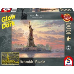 Schmidt Spiele Puzzle Thomas Kinkade Freiheitsstatue in der Abenddämmerung, 1000 Teile, Glow in the