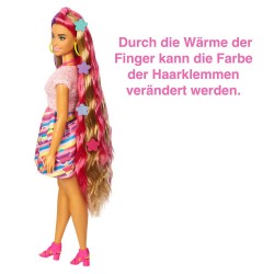 Mattel HCM89 Barbie Totally Hair Puppe im Blumenlook, 21,6 cm langes Fantasiehaar, 15 Zubehörteile,