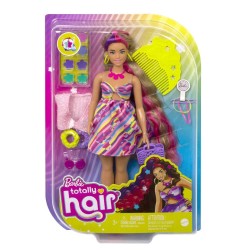 Mattel HCM89 Barbie Totally Hair Puppe im Blumenlook, 21,6 cm langes Fantasiehaar, 15 Zubehörteile,