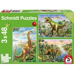 Schmidt Spiele Kinderpuzzle Abenteuer mit den Dinosauriern, 3x48 Teile
