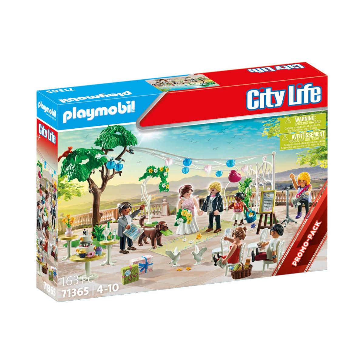 Playmobil City Life Hochzeitsset mit Figuren, Tieren und Deko in festlicher Outdoor-Szenerie.