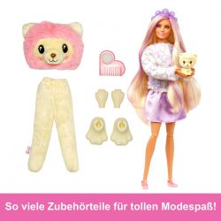 Barbie Cutie Reveal Puppe und Accessoires, Löwe der Cozy Cute Serie, T-Shirt mit dem Aufdruck Hope“, blonde Haare mit violetten 