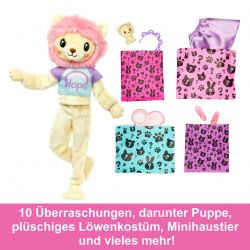 Barbie Cutie Reveal Puppe und Accessoires, Löwe der Cozy Cute Serie, T-Shirt mit dem Aufdruck Hope“, blonde Haare mit violetten 