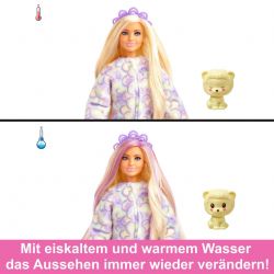 Barbie Cutie Reveal Puppe und Accessoires, Löwe der Cozy Cute Serie, T-Shirt mit dem Aufdruck Hope“, blonde Haare mit violetten 