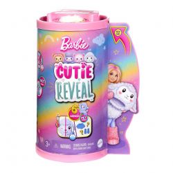 Barbie Cutie Reveal Cozy Cute Serie Chelsea-Puppe und Zubehörteile, Plüschlamm, blonde kleine Puppe