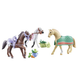 Playmobil-Set „Pferde am Wasserfall“ mit 28 Teilen, Pferden und Zubehör für Kinder von 5 bis 12 Jahren.
