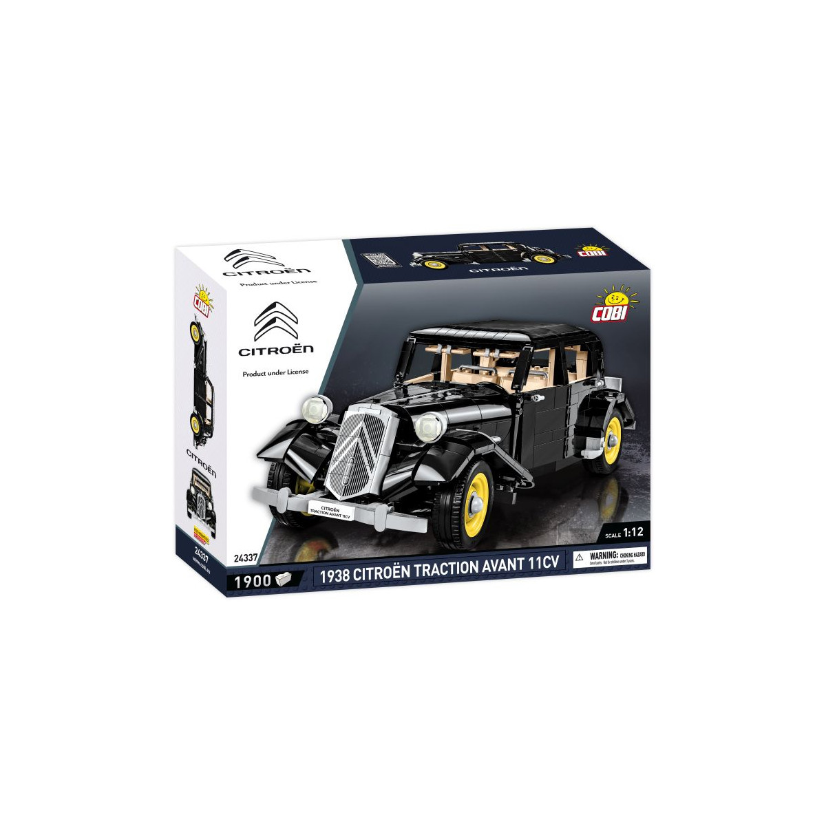 Verpackung des COBI 1938 Citroën Traction Avant 11CV Sets mit Abbildung des fertigen Modells.