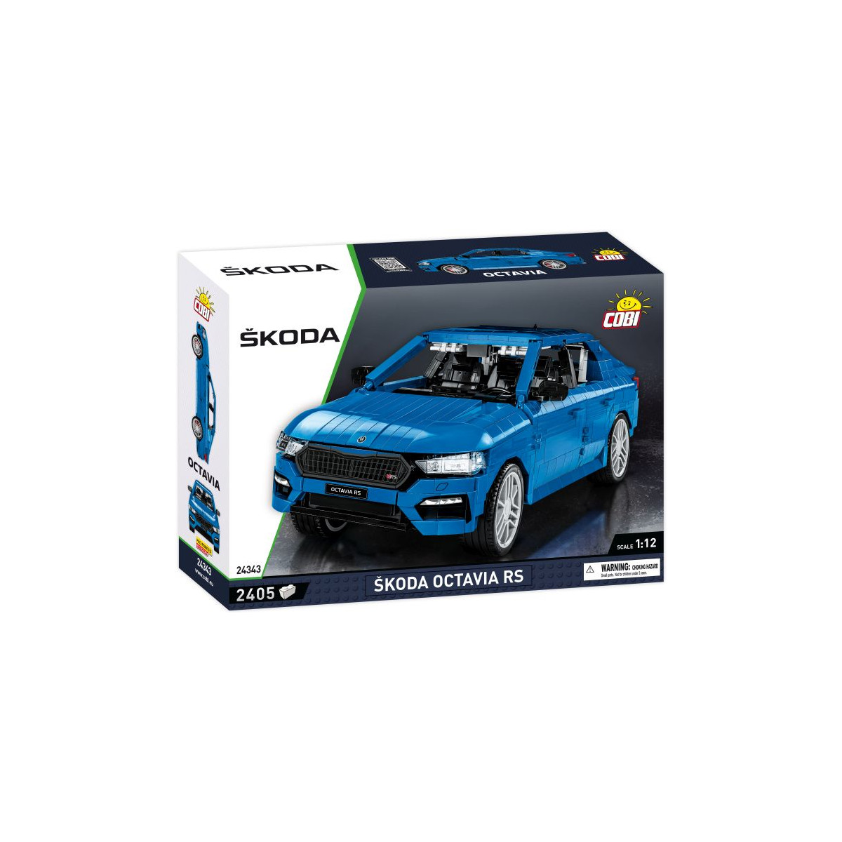 COBI Modellauto-Set: blauer Škoda Octavia RS, Maßstab 1:12, Set-Nr. 24543, in Originalverpackung.