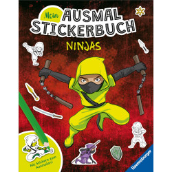 Ravensburger Mein Ausmalstickerbuch Ninjas   Großes Buch mit über 250 Stickern, viele Sticker zum Au