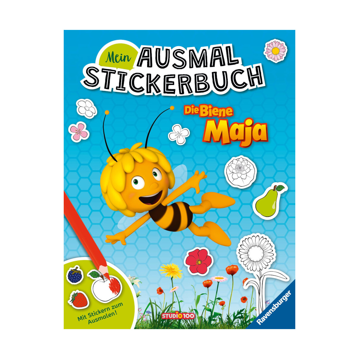Ravensburger Mein Ausmalstickerbuch Die Biene Maja – Großes Buch mit über 250 Stickern, viele Sticke