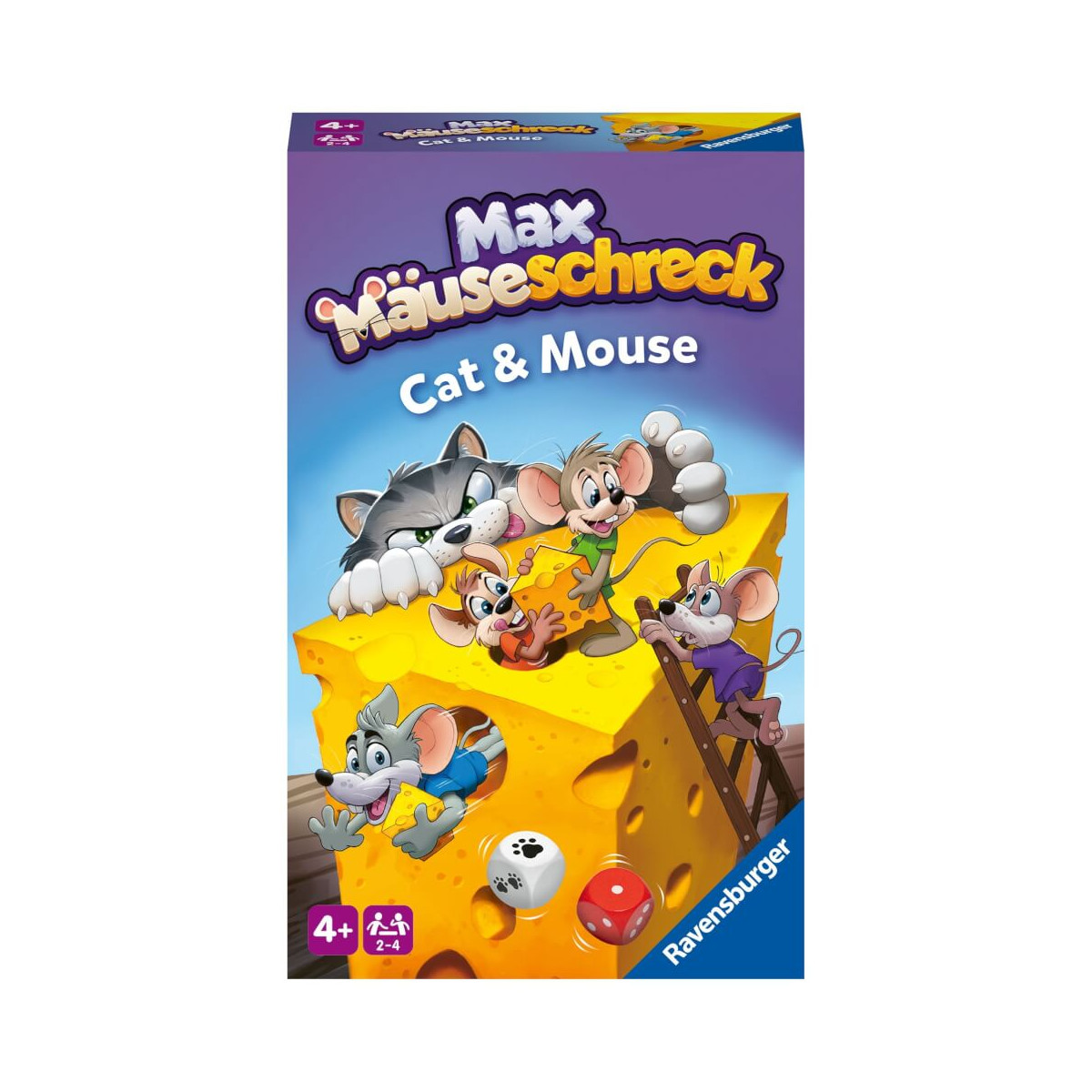Ravensburger 22466 - Max Mäuseschreck- Kompaktes Katz & Maus Spiel für