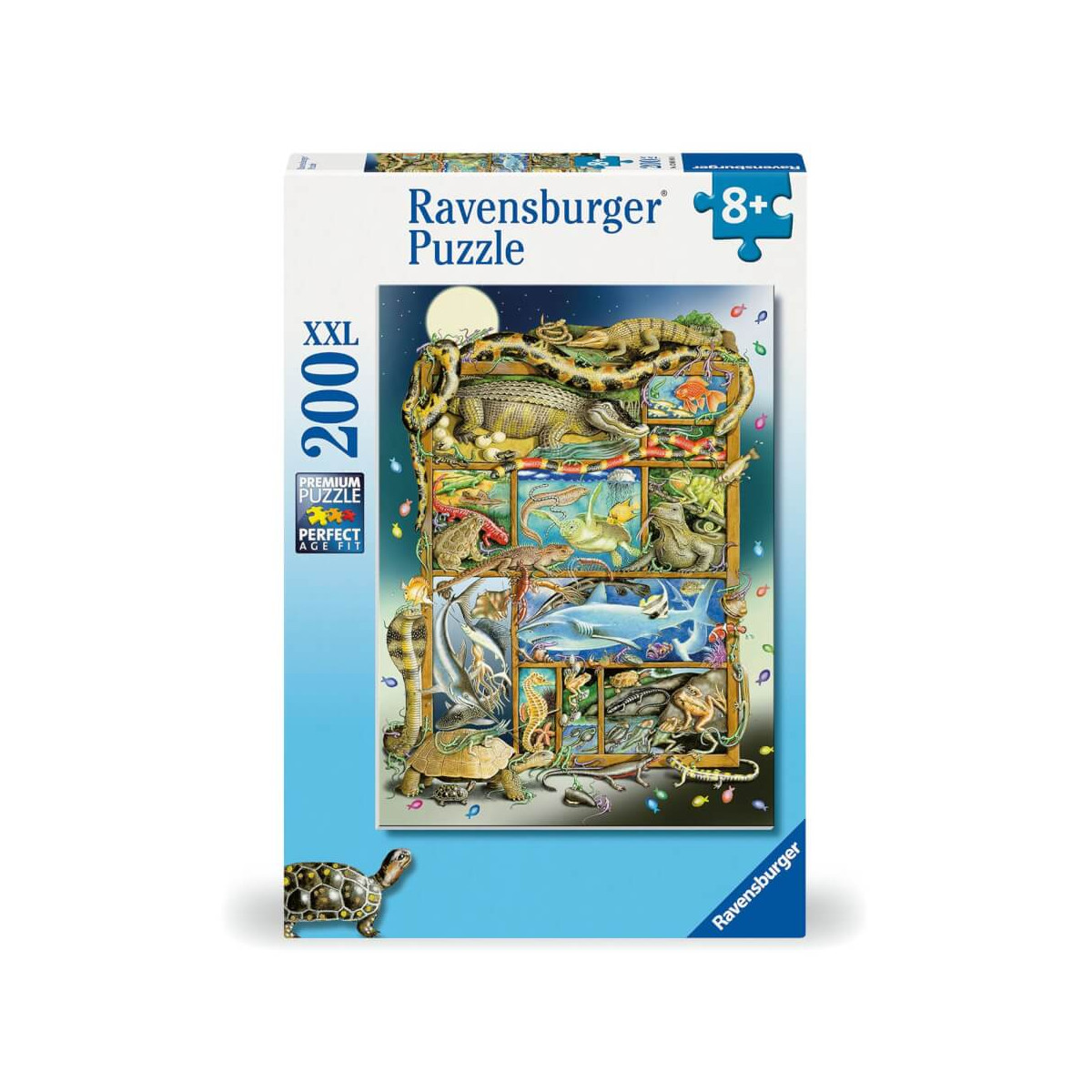 Ravensburger XXL-Puzzle mit 200 Teilen ab 8 Jahren, zeigt verschiedene Tiere in einer bunten Naturszene.
