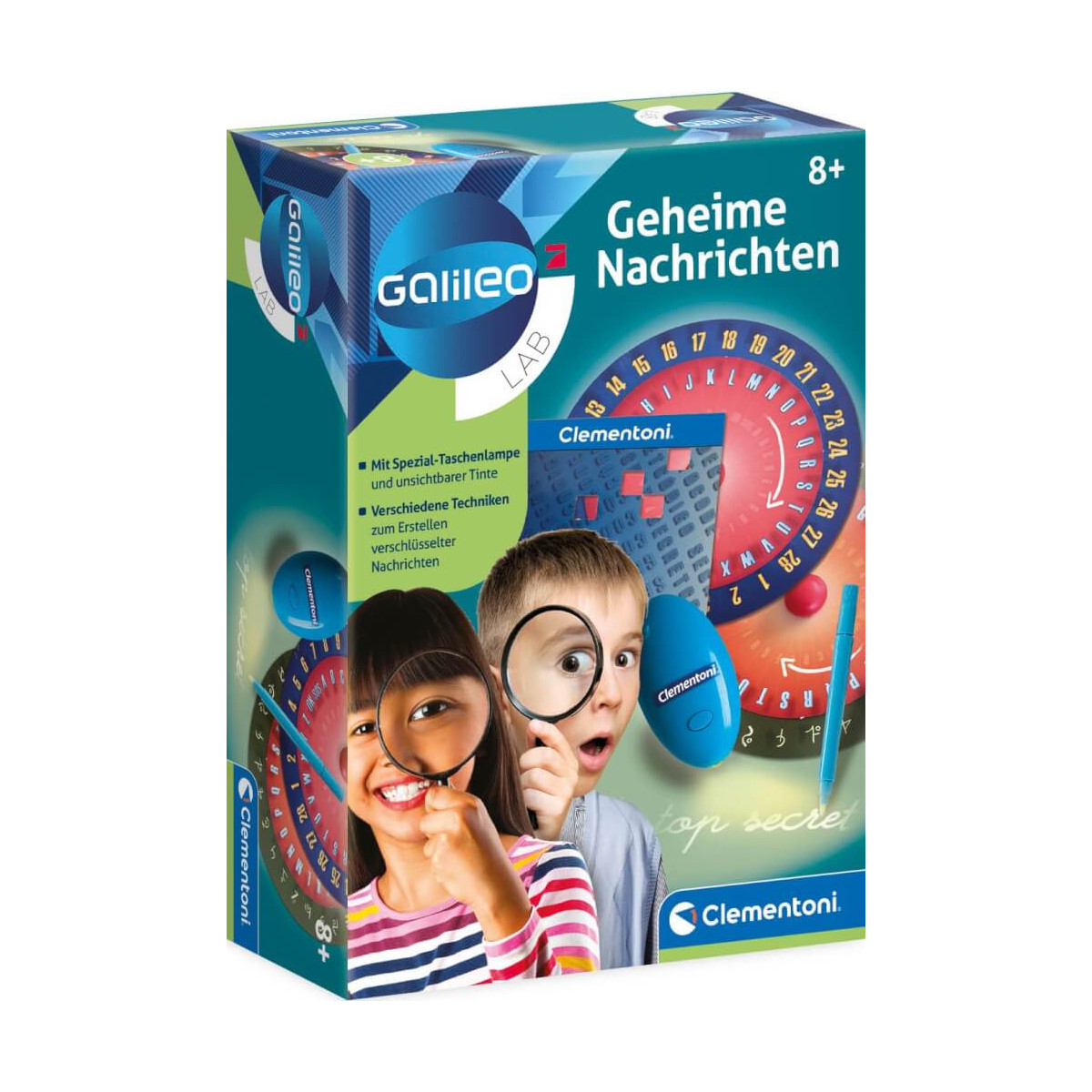 Galileo Geheime Nachrichten Kit mit Lupe und Geheimschrift-Werkzeugen für Kinder ab 8 Jahren.