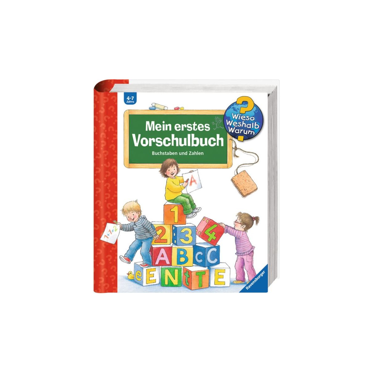 Kinder spielen mit Bauklötzen auf dem Cover des deutschen Vorschulbuchs „Mein erstes Vorschulbuch“.