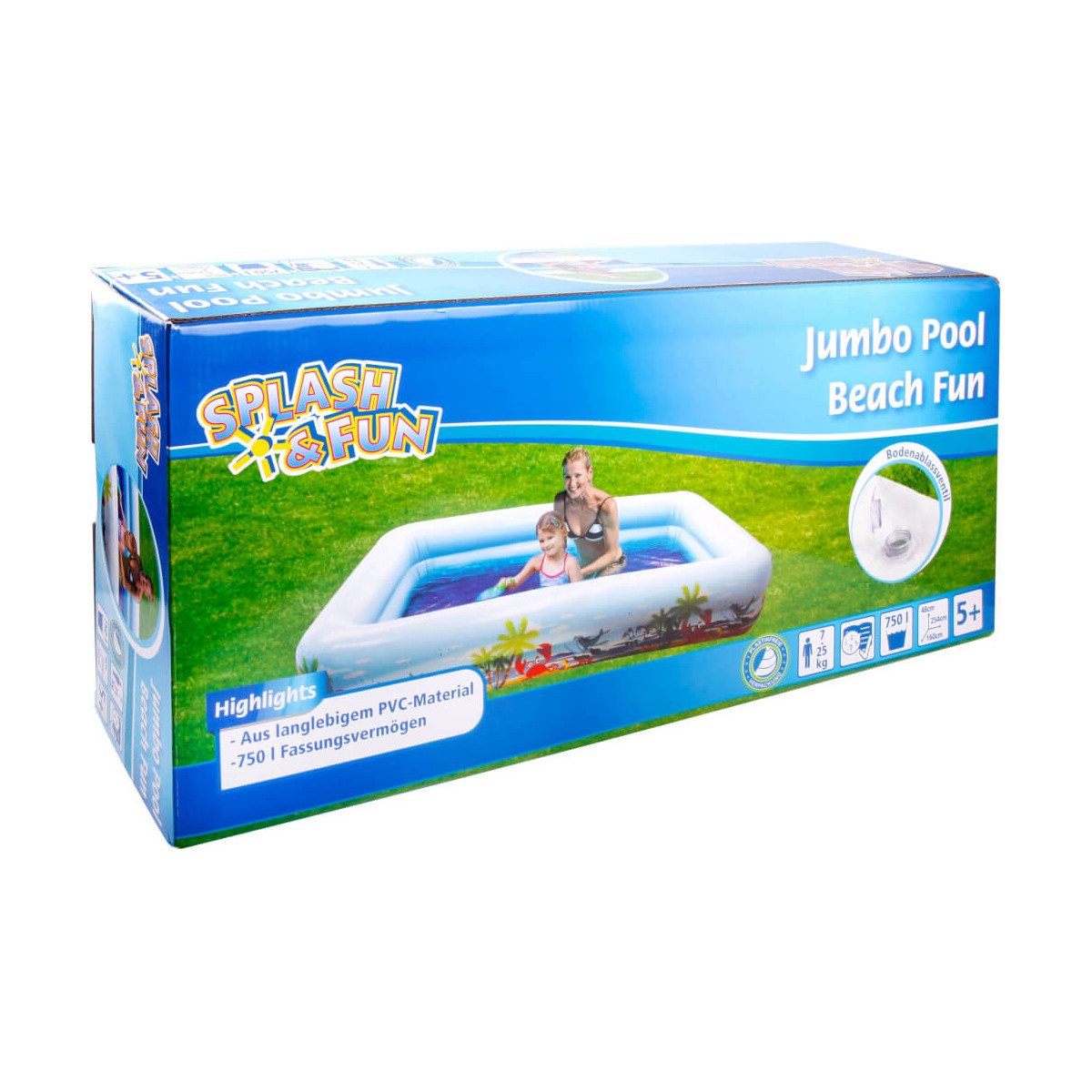Splash & Fun Beach Fun Jumbo Pool, 254 x 160 x 48 cm
