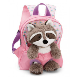 Rucksack rosa mit Plüschtier Waschbär