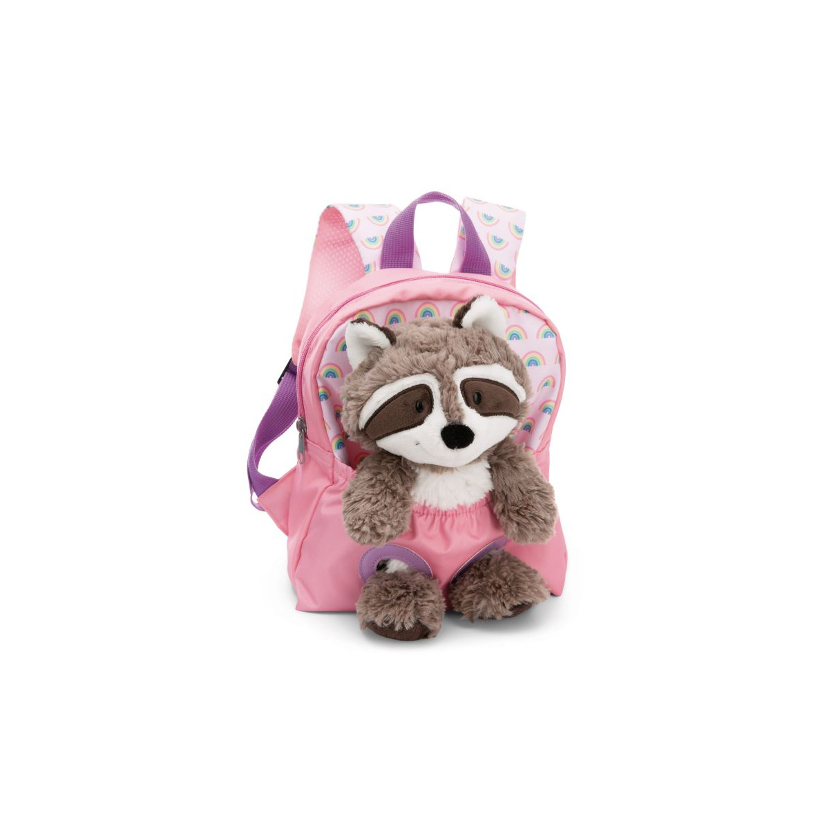 Rucksack rosa mit Plüschtier Waschbär