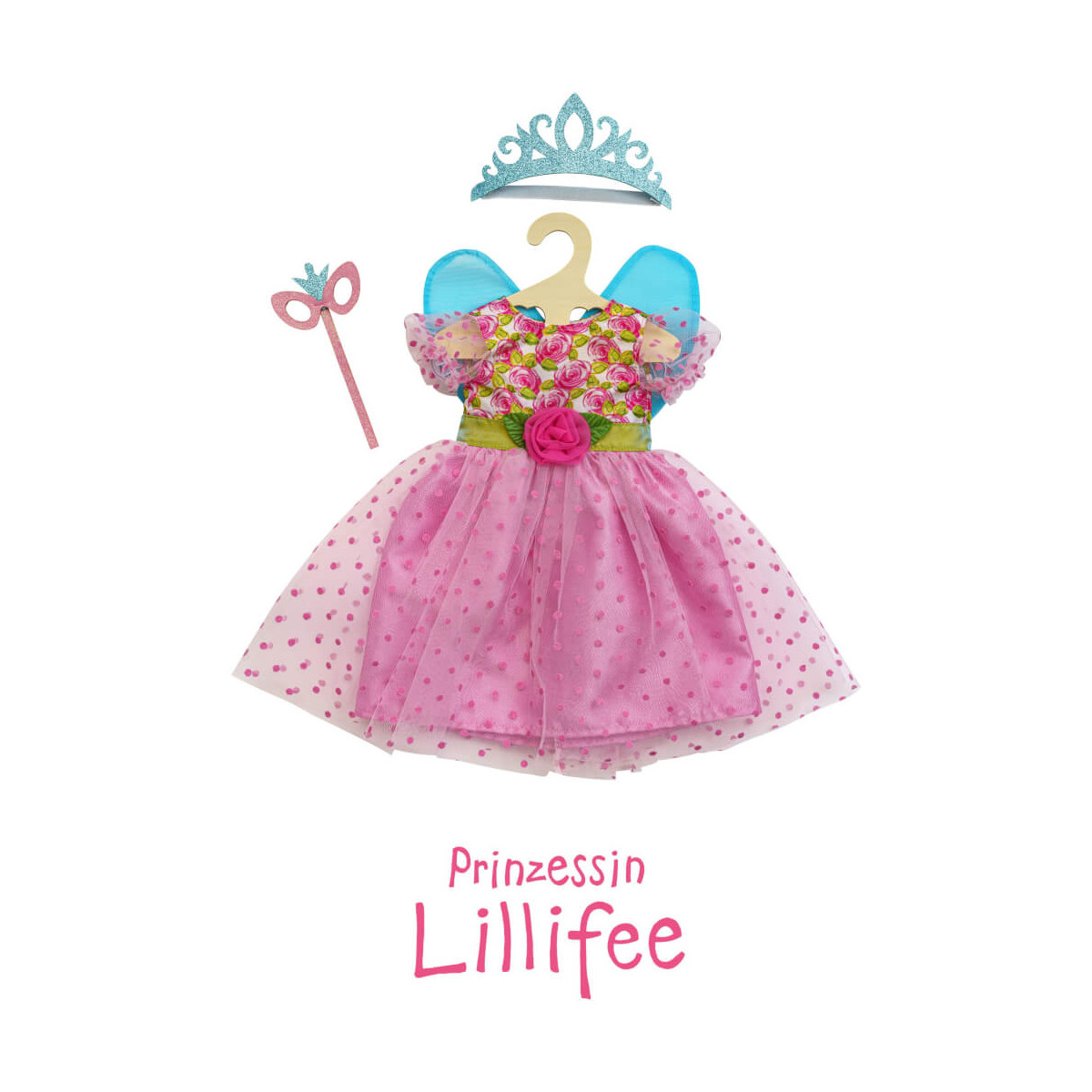 Puppenkleid ''Prinzessin Lillifee'' mit Glitzerkrone und Augenmaske, 3 teilig, Gr. 28 35 cm