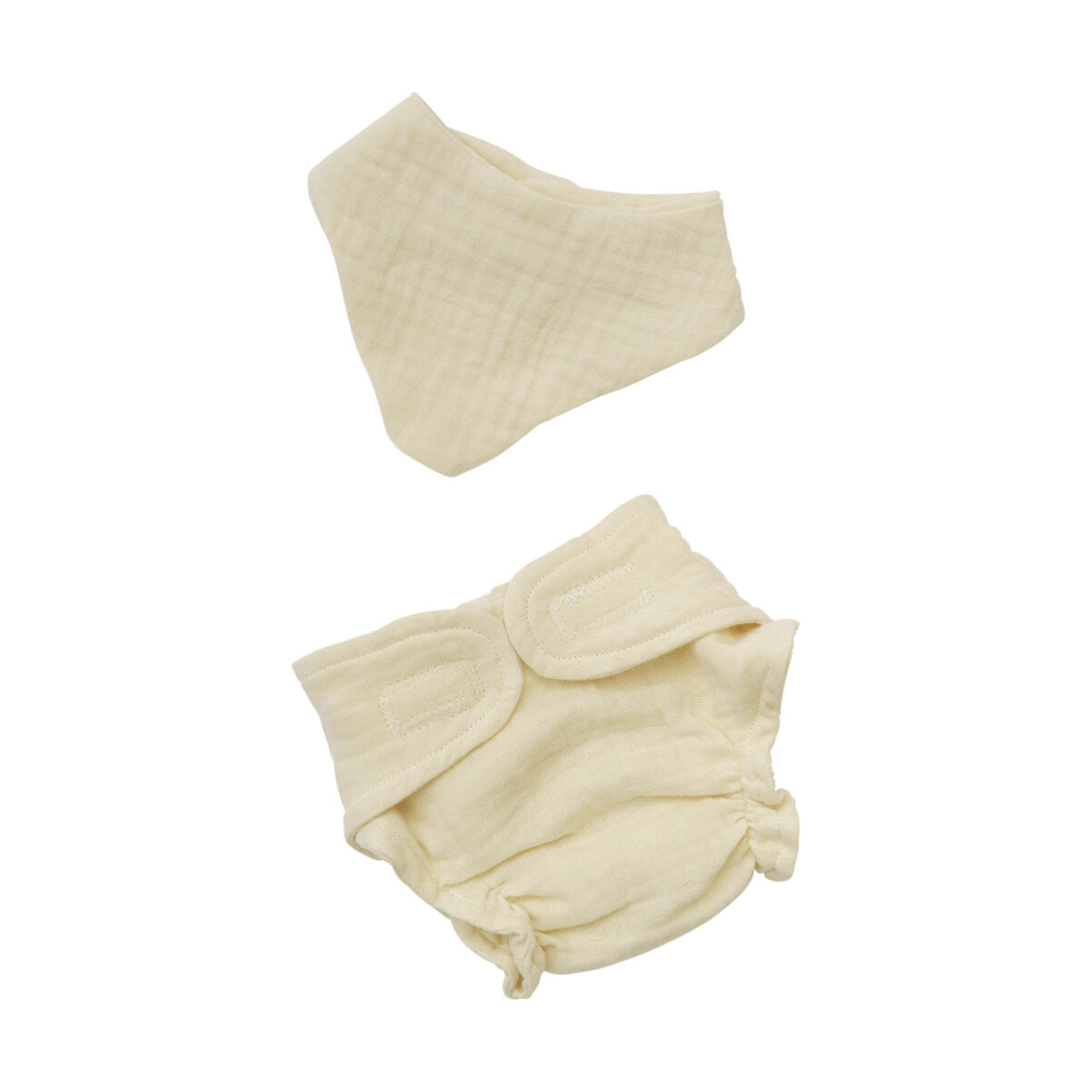 Puppen Babyset mit Stoffwindel und Lätzchen aus 100 % Bio Baumwolle, ecru, 2 teilig, Gr. 35 45 cm