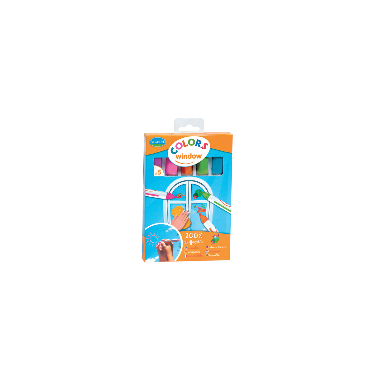 Crayola Window Marker-Box mit farbigen Markern, sichtbar durch ein fensterförmiges Sichtfenster. Crayola Window Marker-Box mit farbigen Markern, sichtbar durch ein fensterförmiges Sichtfenster.