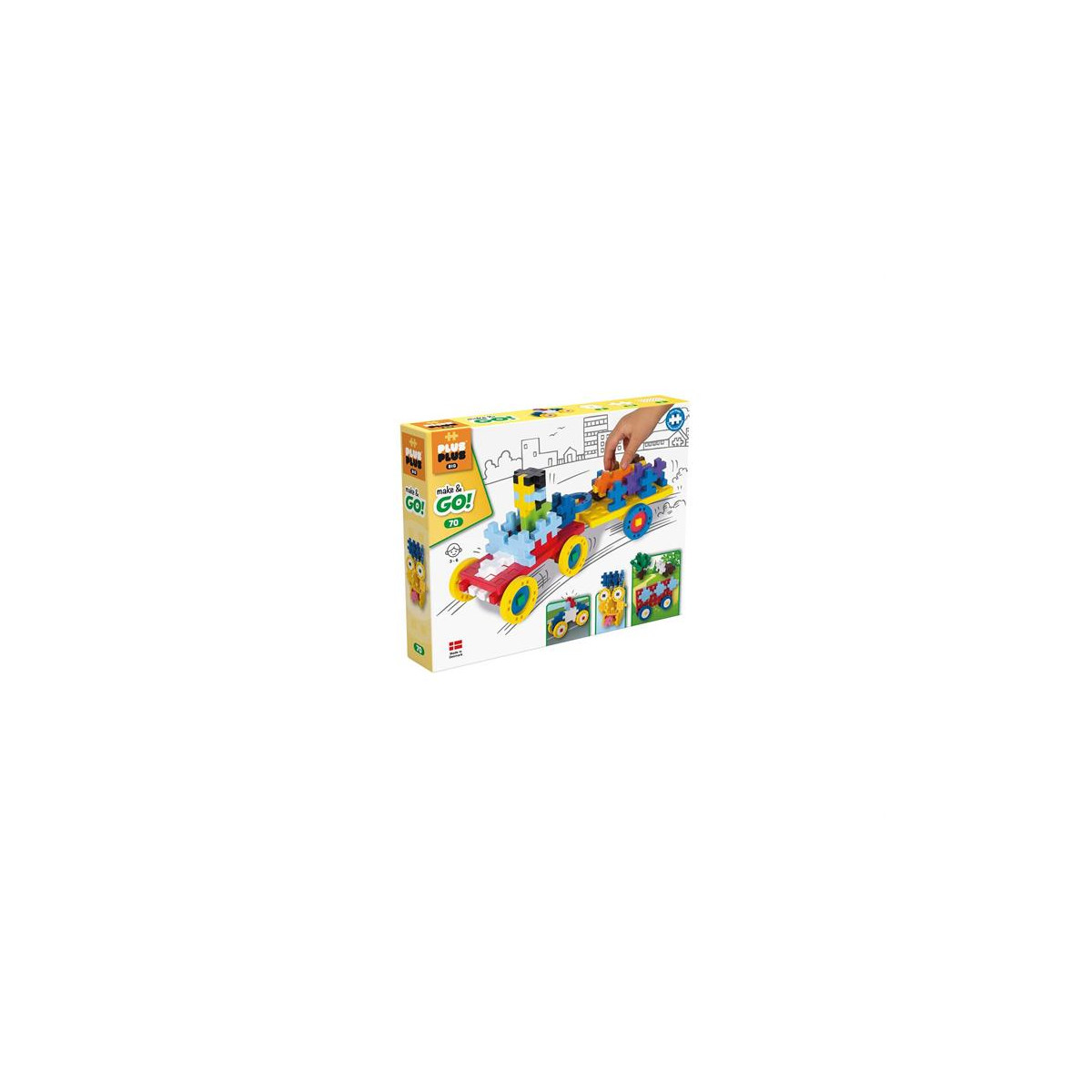 Playstix-Baukasten mit farbenfrohem Auto-Modell auf der Verpackung.