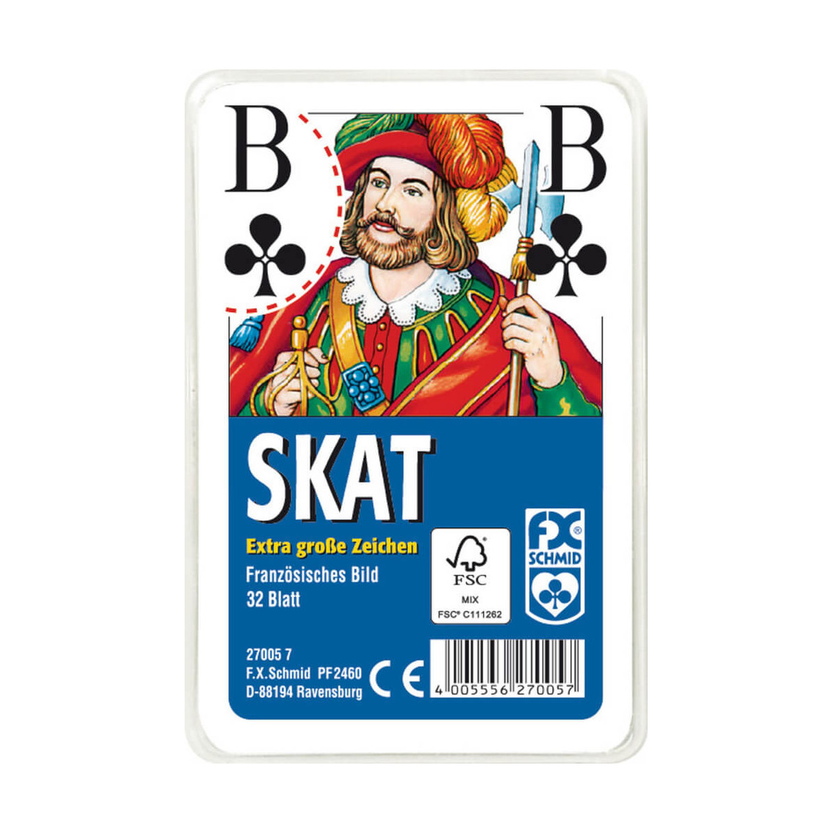 Ravensburger 27005 Klassisches Skatspiel, Französisches Bild mit großen Eckzeiche