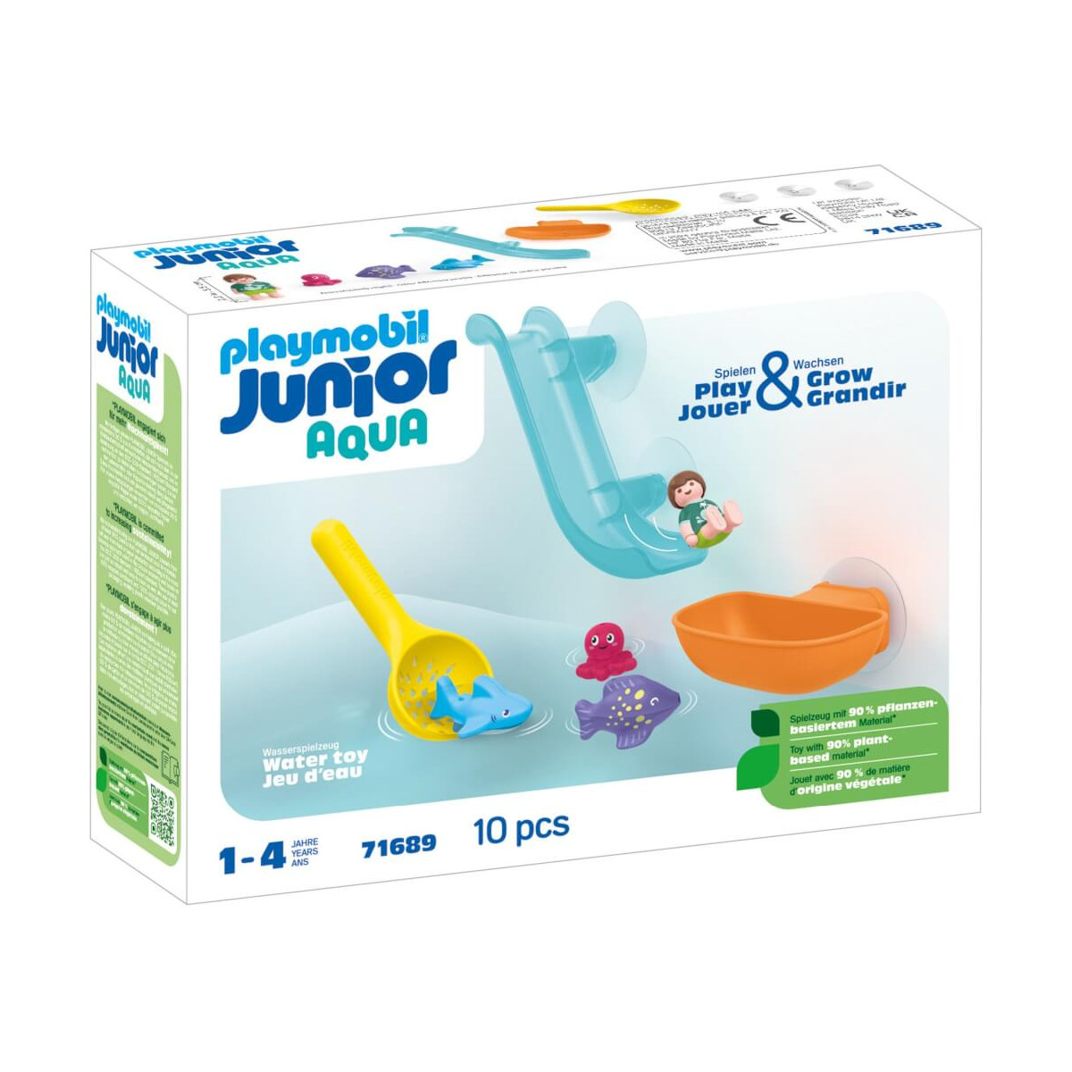 Playmobil Junior Aqua Wasserspiel-Set mit Schaufel, Delphin, Fisch und Rutsche für Kinder von 1 bis 4 Jahren.