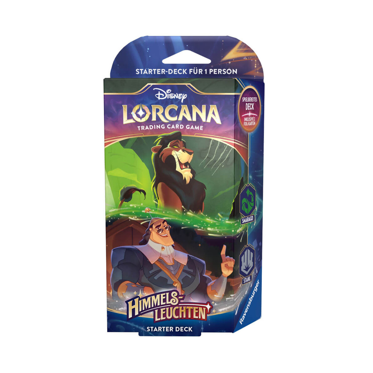 Disney Lorcana Trading Card Game: Himmelsleuchten   Starter Deck Smaragd und Stahl (Deutsch)