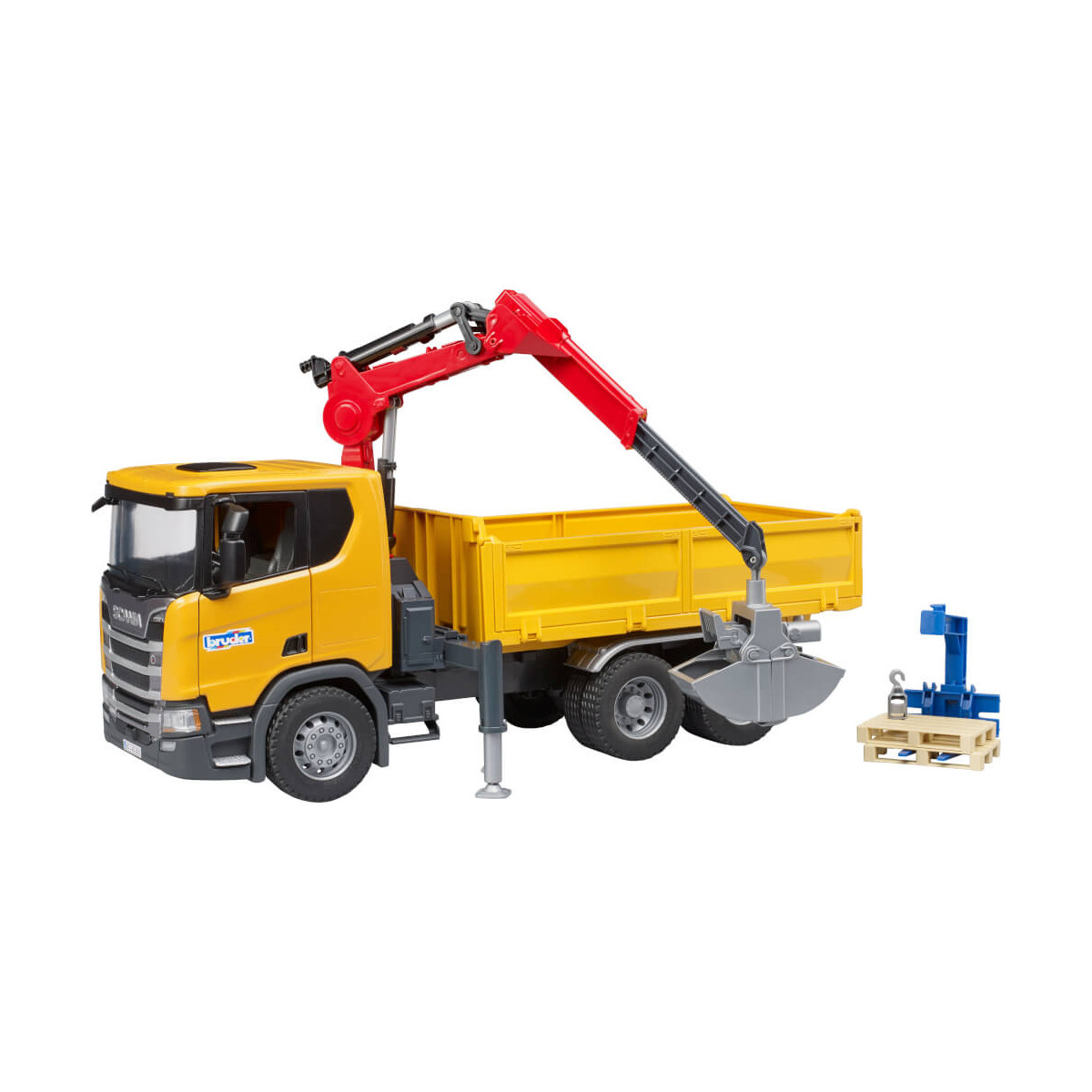 bruder 03551 Scania Super 560R Baustellen  LKW Kran und 2 Paletten