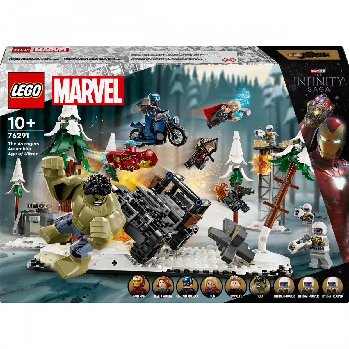 LEGO Marvel Avengers Age of Ultron Set mit Hulk-, Iron Man-, Black Widow-, Thor- und Captain America-Figuren.