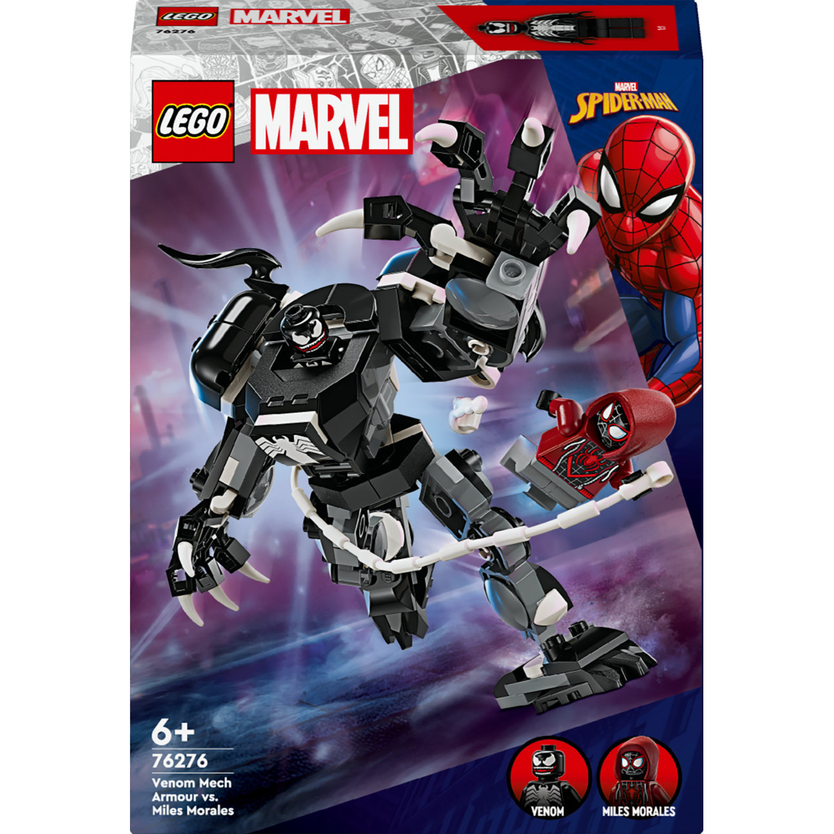 LEGO Marvel Set mit Venom Mech, Miles Morales Figuren, Spider-Man Art und Duell Venom Mech vs. Miles Morales.