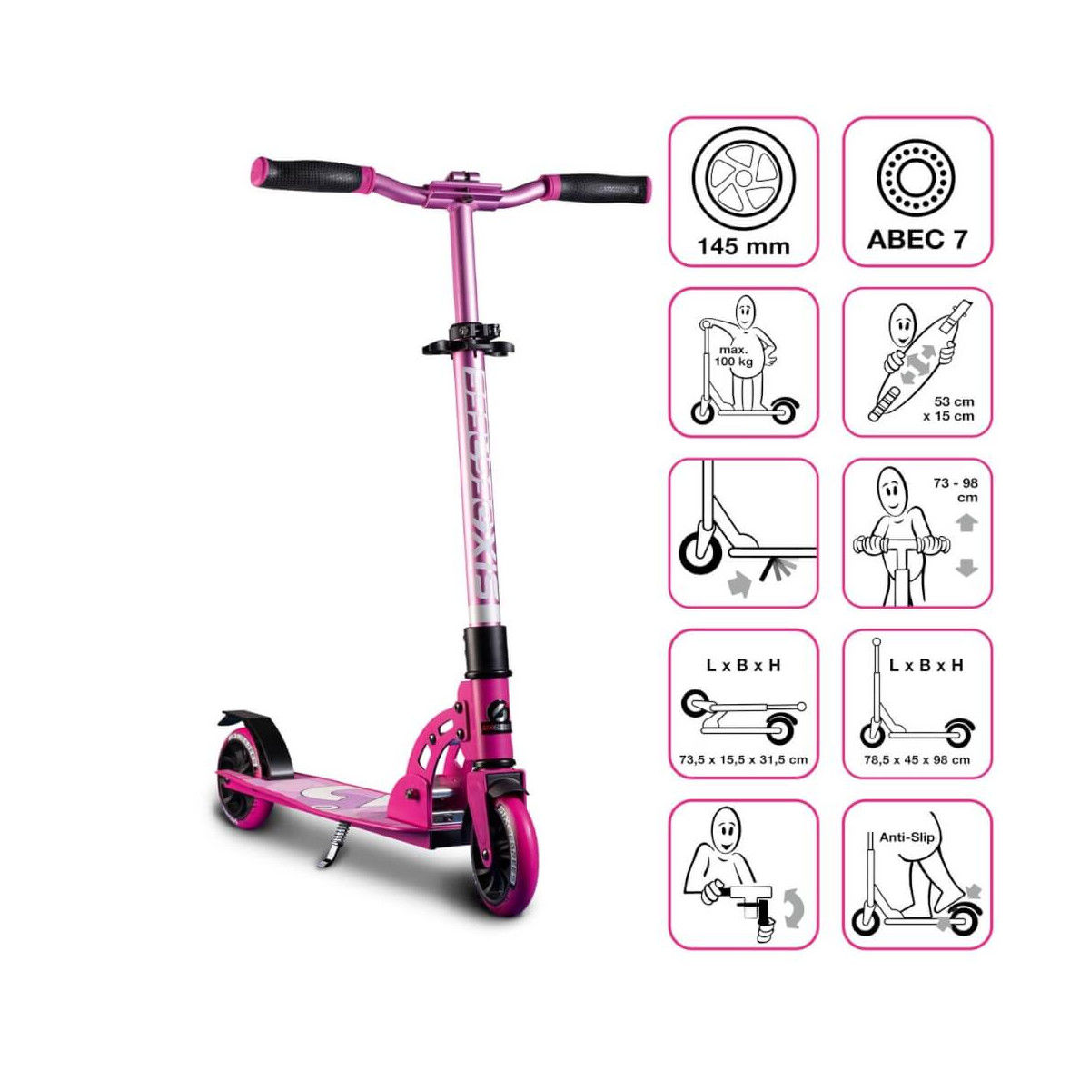 SIX DEGREES Aluminium Scooter Junior 145 mm pink