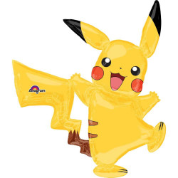 Ballon in Form von Pikachu, einer gelben Cartoonfigur mit roten Wangen, großen Ohren und fröhlichem Gesicht.