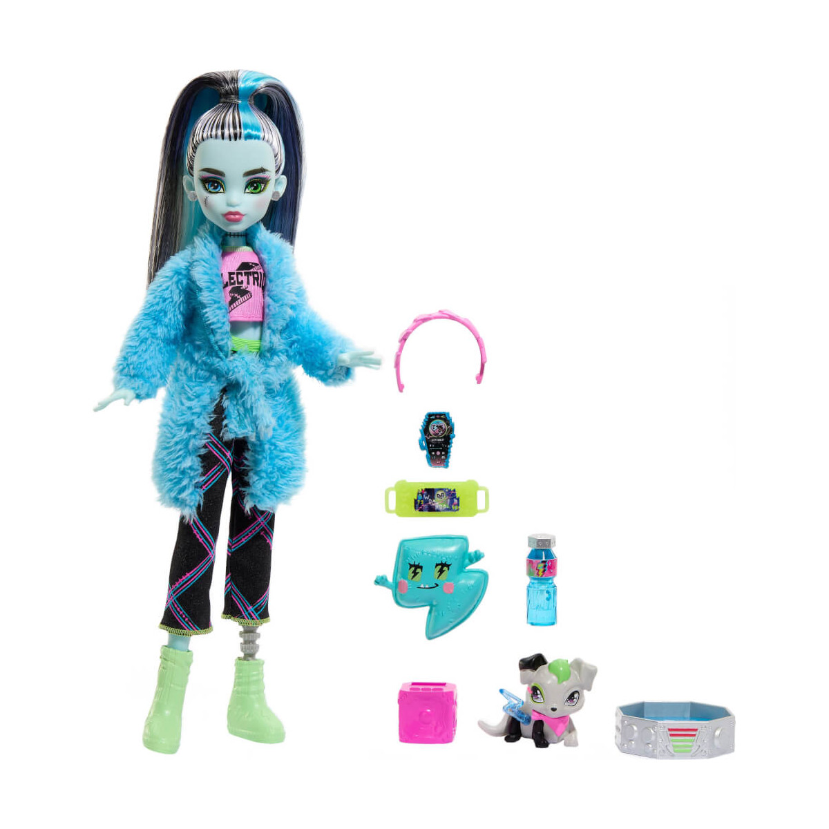 Monster High Puppe und Pyjamapartyzubehör, Frankie Stein, Schaurig schöne Pyjamaparty