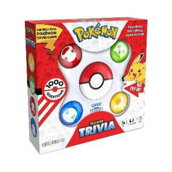 Pokémon Trainer Trivia Brettspiel mit Pokéball und Pikachu, geeignet für Kinder ab 6 Jahren.