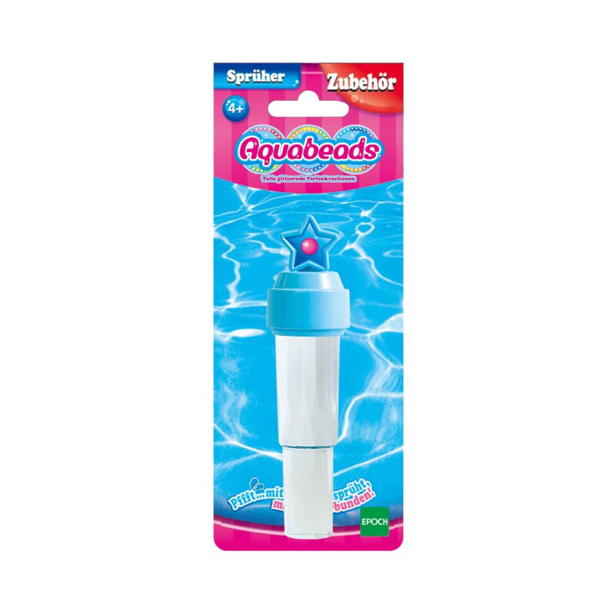 Aquabeads Sprühflasche mit blauem Stern-Deckel, geeignet für Kinder ab 4 Jahren, in Verpackung.