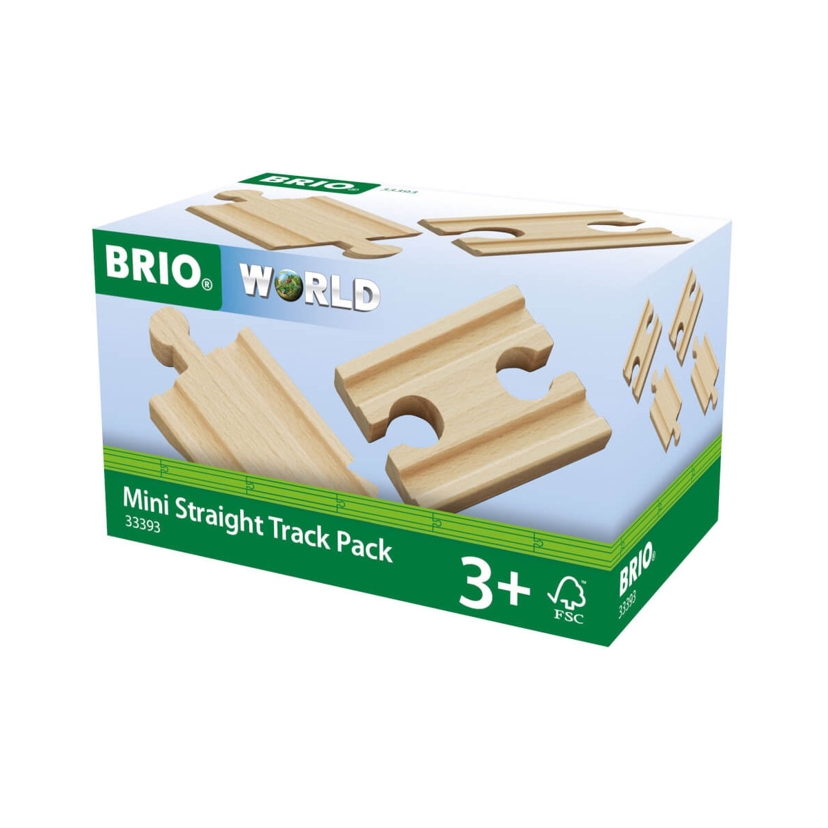BRIO Mini-Geradenschienen-Set ab 3 Jahren: Holzgleise in Verpackung abgebildet.