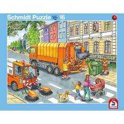 2er Set Rahmenpuzzles Fahrt mit dem Müllauto 16 Teile Achtung, Baustelle! 24 Tei