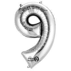 SuperShape 9 silber Folienballon P50 verpackt 63 x 86 cm