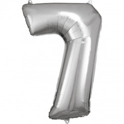 Grosse Zahl 7 Silber Folienballon N34 verpackt 58 cm x 88 cm