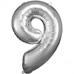Grosse Zahl 9 Silber Folienballon N34 63 cm x 86 cm