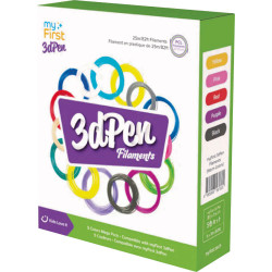 Bunte Box mit 3dPen Filaments für 3D-Stifte, abgebildet sind Schleifen aus farbigem Filament.