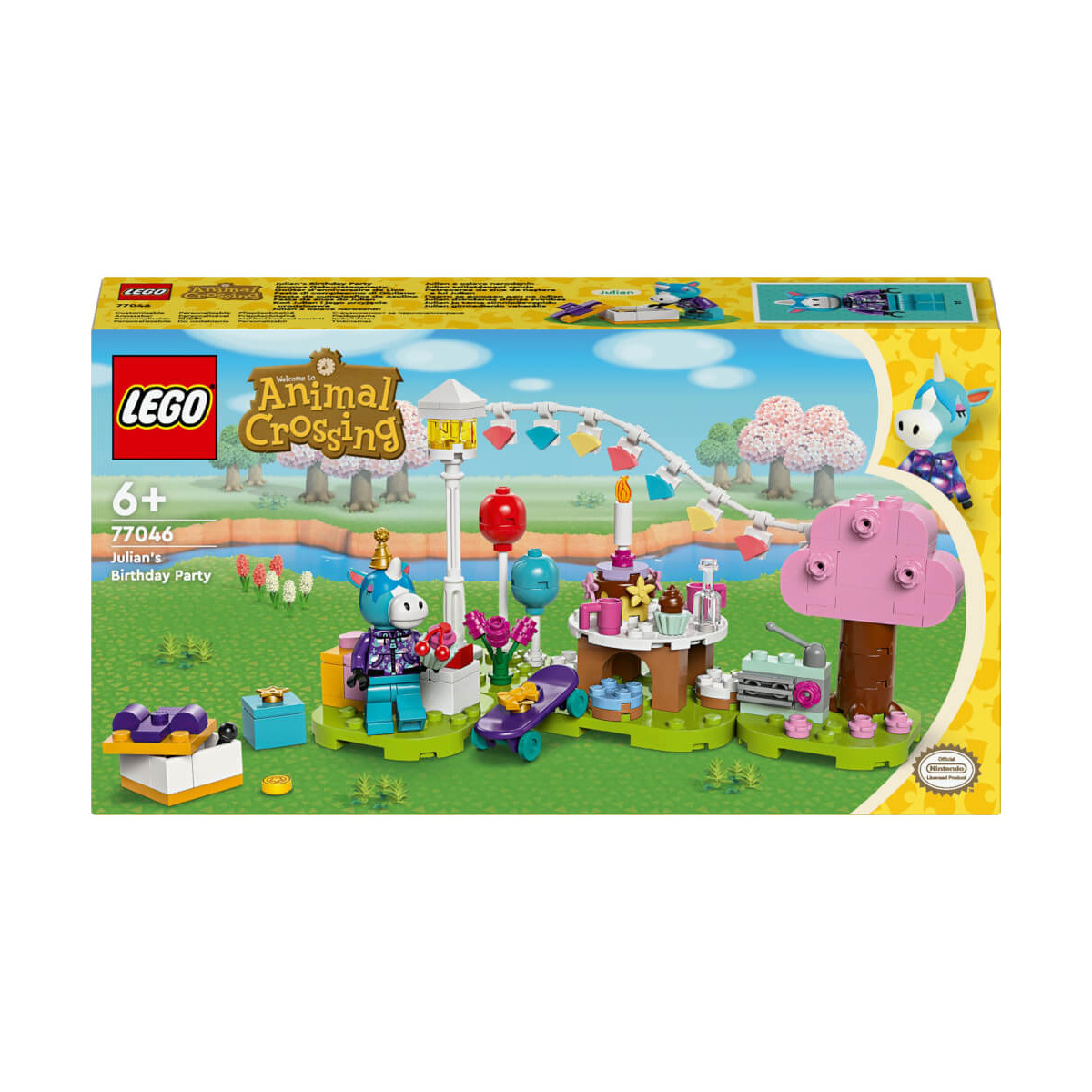 LEGO Animal Crossing: Jillians Geburtstagsparty-Set mit bunter Partyszene, Figuren und Dekorationen auf der Box.